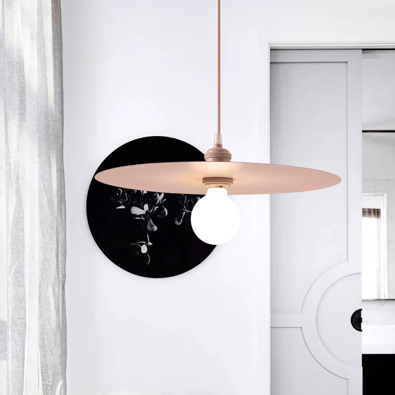 Macaron Disc Shade Drop Light One Bulb Metal Hanging Pendant Light in Multi Colors Pink Clearhalo 'Ceiling Lights' 'Modern Pendants' 'Modern' 'Pendant Lights' 'Pendants' Lighting' 1886236