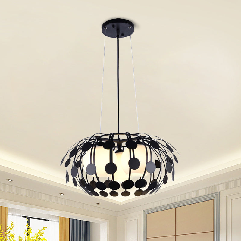 Black/White Globe Chandelier Modern 3 Lights White Glass Hanging Ceiling Lamp with Oval Iron Frame Clearhalo 'Ceiling Lights' 'Modern Pendants' 'Modern' 'Pendant Lights' 'Pendants' Lighting' 1886276