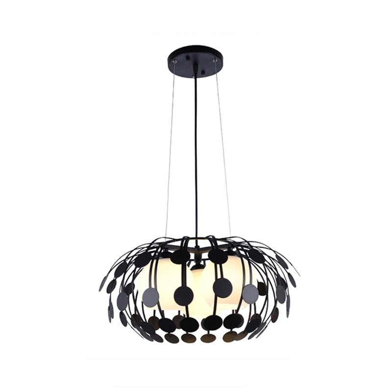 Black/White Globe Chandelier Modern 3 Lights White Glass Hanging Ceiling Lamp with Oval Iron Frame Clearhalo 'Ceiling Lights' 'Modern Pendants' 'Modern' 'Pendant Lights' 'Pendants' Lighting' 1886278