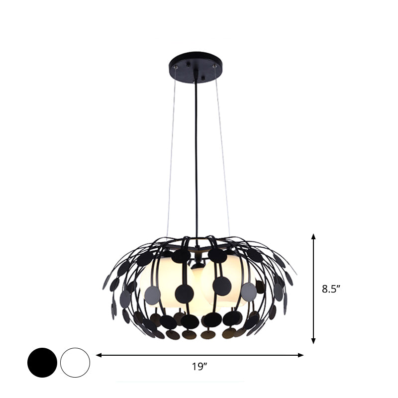 Black/White Globe Chandelier Modern 3 Lights White Glass Hanging Ceiling Lamp with Oval Iron Frame Clearhalo 'Ceiling Lights' 'Modern Pendants' 'Modern' 'Pendant Lights' 'Pendants' Lighting' 1886279