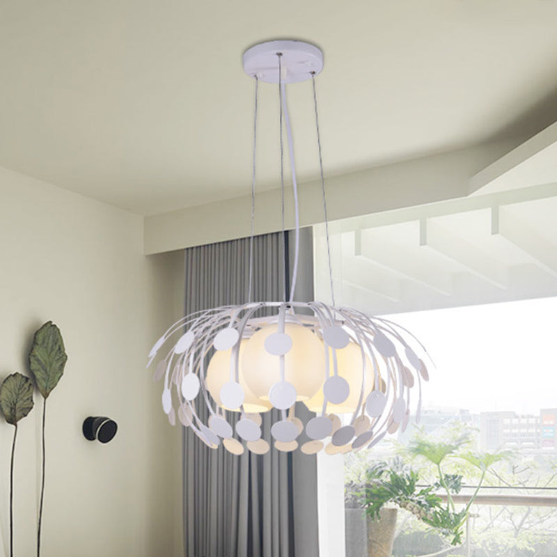 Black/White Globe Chandelier Modern 3 Lights White Glass Hanging Ceiling Lamp with Oval Iron Frame White Clearhalo 'Ceiling Lights' 'Modern Pendants' 'Modern' 'Pendant Lights' 'Pendants' Lighting' 1886280