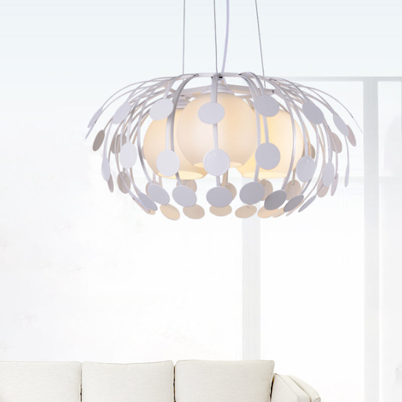 Black/White Globe Chandelier Modern 3 Lights White Glass Hanging Ceiling Lamp with Oval Iron Frame Clearhalo 'Ceiling Lights' 'Modern Pendants' 'Modern' 'Pendant Lights' 'Pendants' Lighting' 1886281