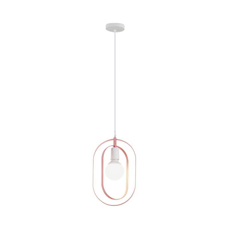 Nordic Geometry Rotatable Pendant Hanging Lamp 1-Light Metal Ceiling Light in Multi Colors Pink Clearhalo 'Ceiling Lights' 'Modern Pendants' 'Modern' 'Pendant Lights' 'Pendants' Lighting' 1886309