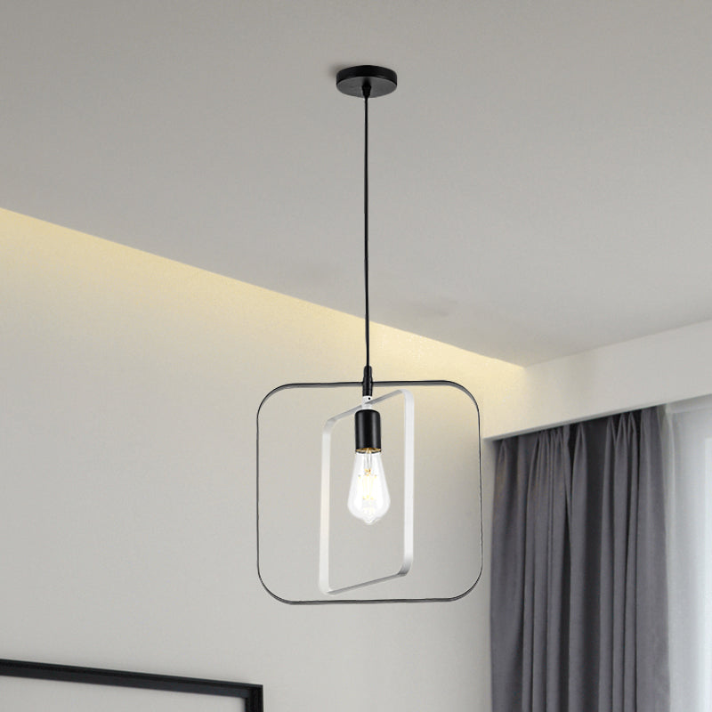 Nordic Geometry Rotatable Pendant Hanging Lamp 1-Light Metal Ceiling Light in Multi Colors Black Outer & White Inner Clearhalo 'Ceiling Lights' 'Modern Pendants' 'Modern' 'Pendant Lights' 'Pendants' Lighting' 1886316