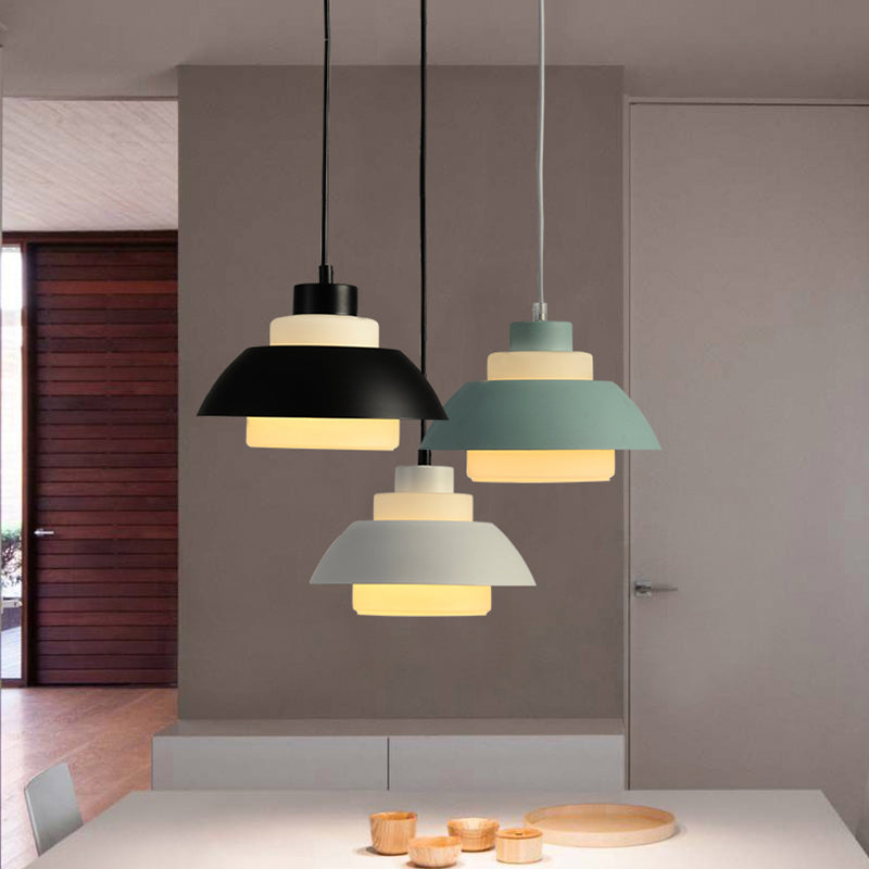 Black/White Flared Shade Hanging Lamp Macaron Stylish 1 Light Metallic Pendant Lighting for Dining Room Clearhalo 'Ceiling Lights' 'Modern Pendants' 'Modern' 'Pendant Lights' 'Pendants' Lighting' 1886326