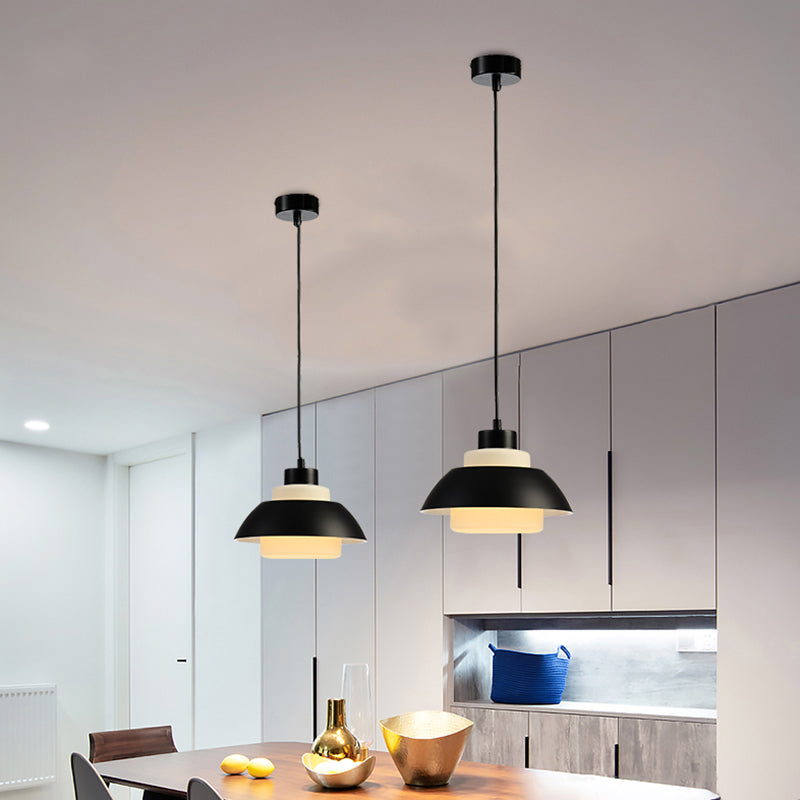 Black/White Flared Shade Hanging Lamp Macaron Stylish 1 Light Metallic Pendant Lighting for Dining Room Clearhalo 'Ceiling Lights' 'Modern Pendants' 'Modern' 'Pendant Lights' 'Pendants' Lighting' 1886327