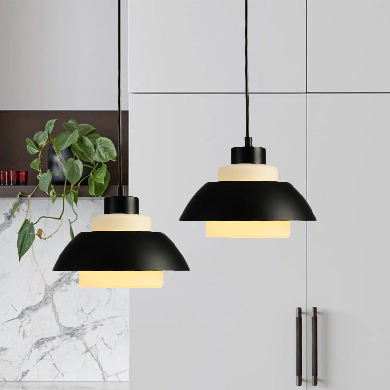 Black/White Flared Shade Hanging Lamp Macaron Stylish 1 Light Metallic Pendant Lighting for Dining Room Clearhalo 'Ceiling Lights' 'Modern Pendants' 'Modern' 'Pendant Lights' 'Pendants' Lighting' 1886328