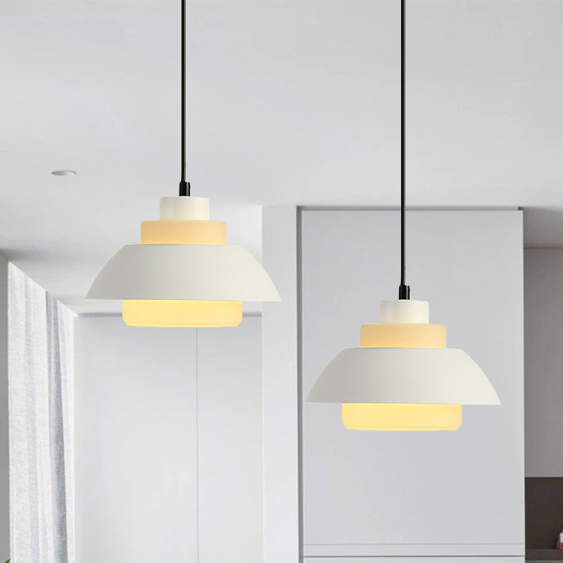 Black/White Flared Shade Hanging Lamp Macaron Stylish 1 Light Metallic Pendant Lighting for Dining Room Clearhalo 'Ceiling Lights' 'Modern Pendants' 'Modern' 'Pendant Lights' 'Pendants' Lighting' 1886331