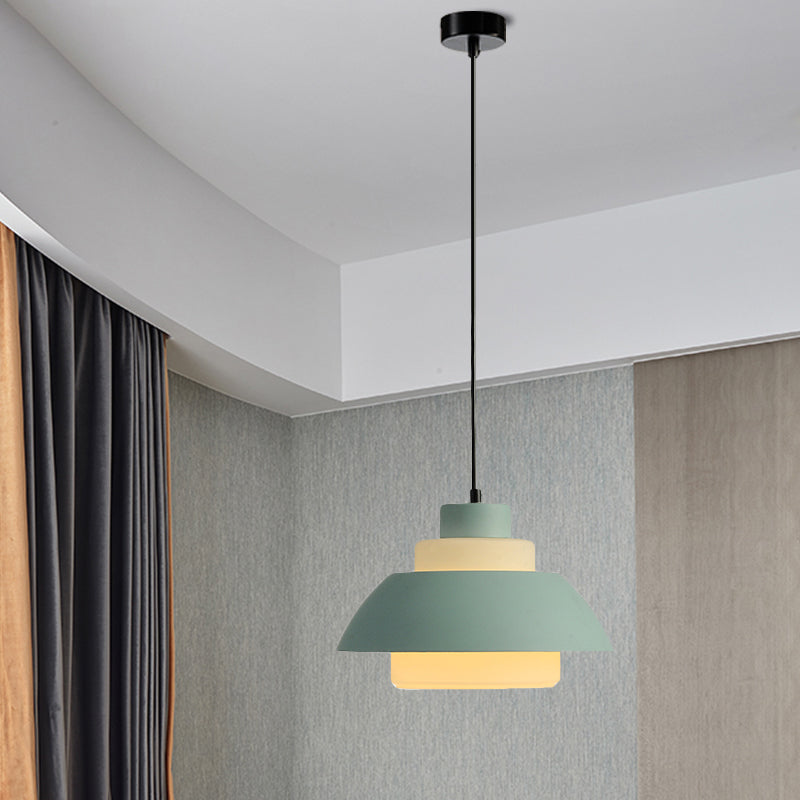 Black/White Flared Shade Hanging Lamp Macaron Stylish 1 Light Metallic Pendant Lighting for Dining Room Green Clearhalo 'Ceiling Lights' 'Modern Pendants' 'Modern' 'Pendant Lights' 'Pendants' Lighting' 1886335