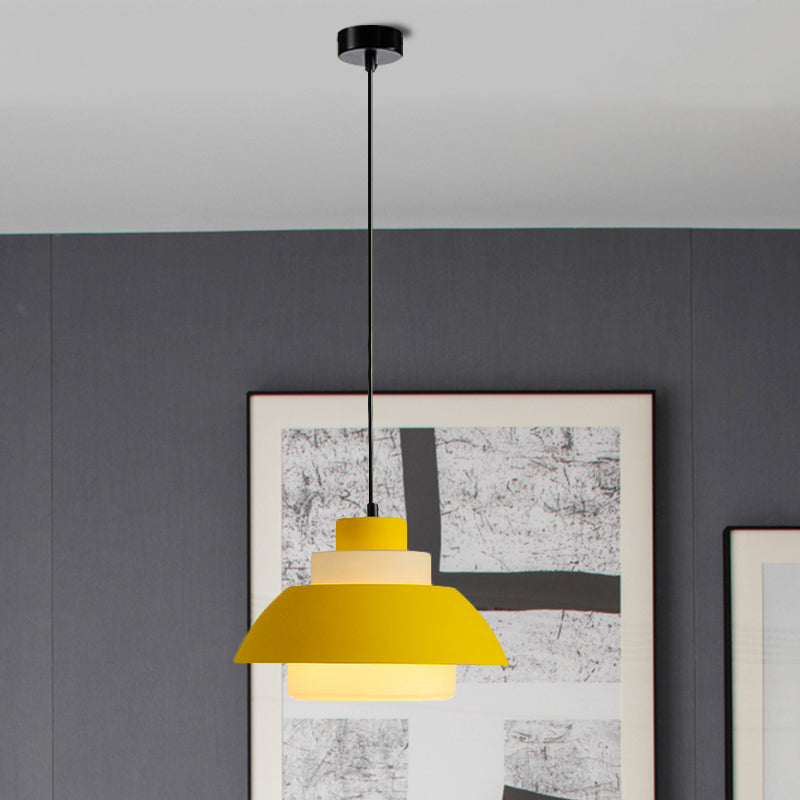 Black/White Flared Shade Hanging Lamp Macaron Stylish 1 Light Metallic Pendant Lighting for Dining Room Yellow Clearhalo 'Ceiling Lights' 'Modern Pendants' 'Modern' 'Pendant Lights' 'Pendants' Lighting' 1886339