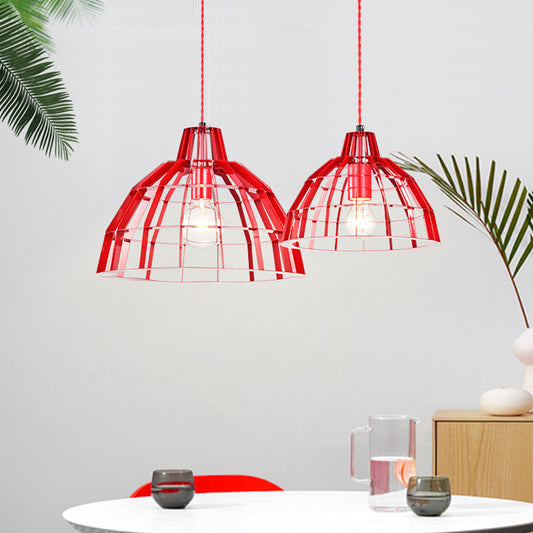 Red Dome Shade Drop Light 1 Bulb Modern Metal Caged Hanging Pendant for Restaurant Clearhalo 'Ceiling Lights' 'Modern Pendants' 'Modern' 'Pendant Lights' 'Pendants' Lighting' 1886347