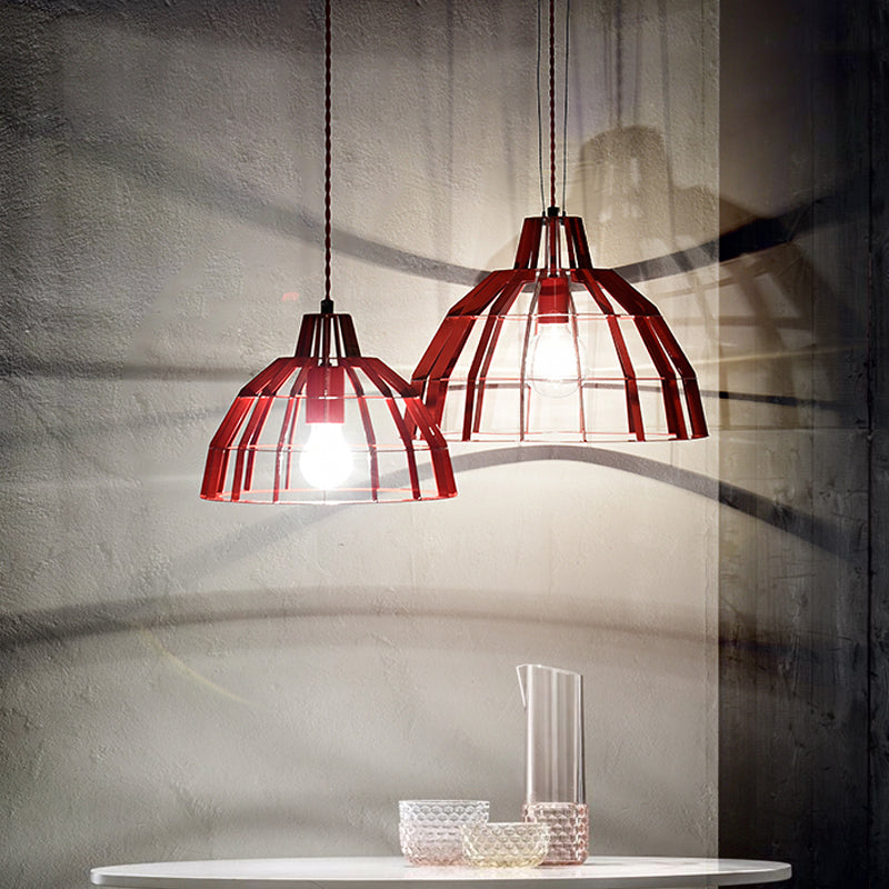 Red Dome Shade Drop Light 1 Bulb Modern Metal Caged Hanging Pendant for Restaurant Clearhalo 'Ceiling Lights' 'Modern Pendants' 'Modern' 'Pendant Lights' 'Pendants' Lighting' 1886348