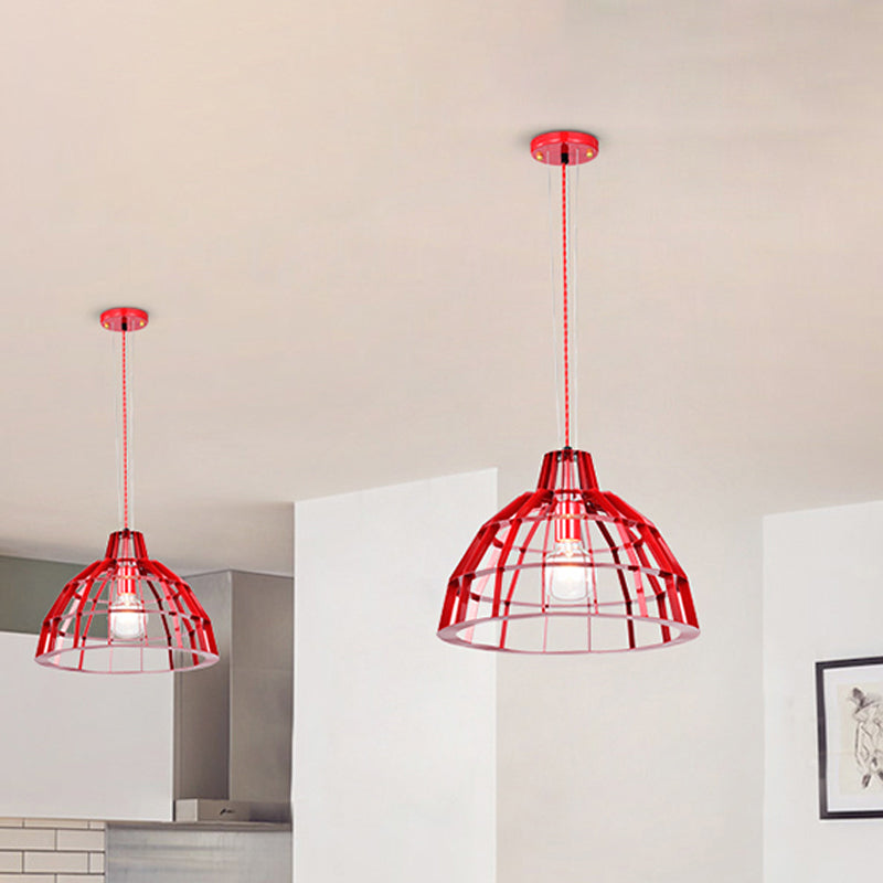 Red Dome Shade Drop Light 1 Bulb Modern Metal Caged Hanging Pendant for Restaurant Clearhalo 'Ceiling Lights' 'Modern Pendants' 'Modern' 'Pendant Lights' 'Pendants' Lighting' 1886349