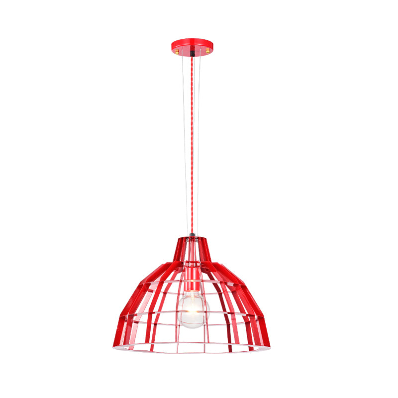 Red Dome Shade Drop Light 1 Bulb Modern Metal Caged Hanging Pendant for Restaurant Red Clearhalo 'Ceiling Lights' 'Modern Pendants' 'Modern' 'Pendant Lights' 'Pendants' Lighting' 1886350