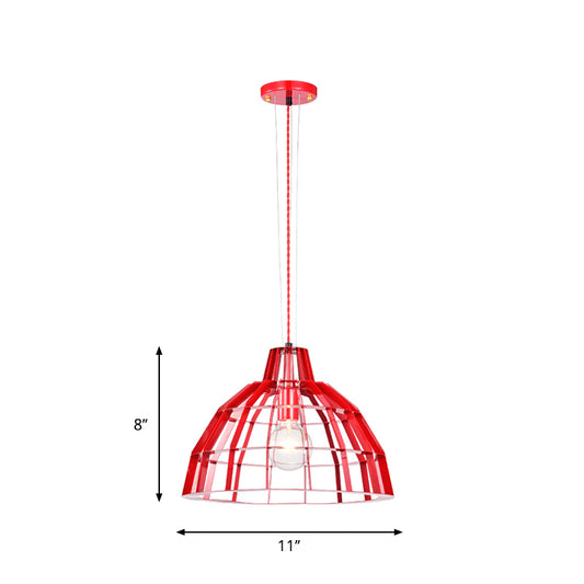 Red Dome Shade Drop Light 1 Bulb Modern Metal Caged Hanging Pendant for Restaurant Clearhalo 'Ceiling Lights' 'Modern Pendants' 'Modern' 'Pendant Lights' 'Pendants' Lighting' 1886351