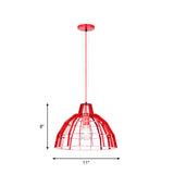 Red Dome Shade Drop Light 1 Bulb Modern Metal Caged Hanging Pendant for Restaurant Clearhalo 'Ceiling Lights' 'Modern Pendants' 'Modern' 'Pendant Lights' 'Pendants' Lighting' 1886351