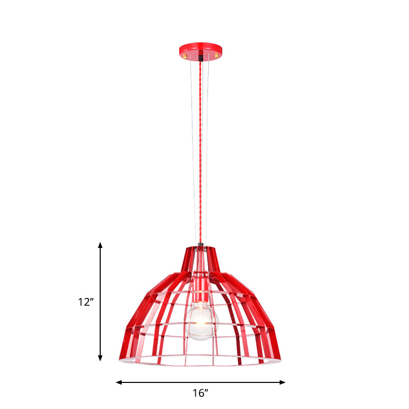 Red Dome Shade Drop Light 1 Bulb Modern Metal Caged Hanging Pendant for Restaurant Clearhalo 'Ceiling Lights' 'Modern Pendants' 'Modern' 'Pendant Lights' 'Pendants' Lighting' 1886352