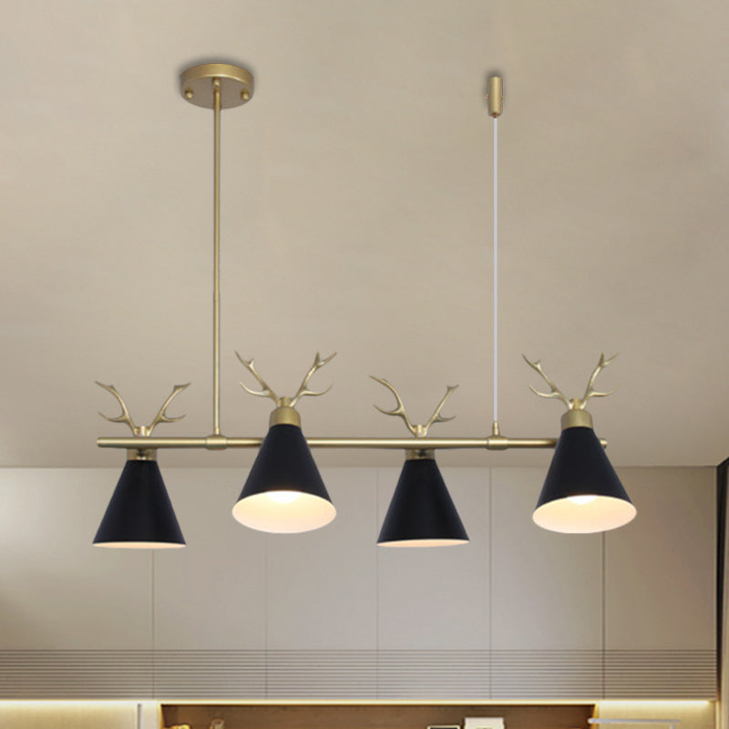 Restaurant Antler Design Island Lighting Metal Triple Light Nordic Black/Grey/White Chandelier Black Clearhalo 'Ceiling Lights' 'Island Lights' Lighting' 1886353