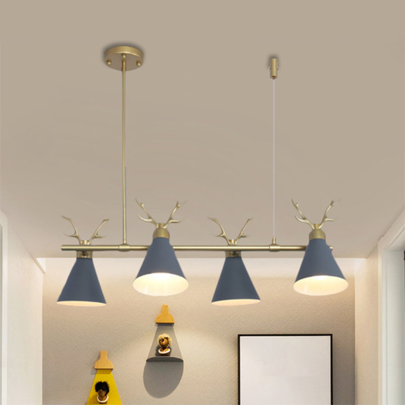 Restaurant Antler Design Island Lighting Metal Triple Light Nordic Black/Grey/White Chandelier Grey Clearhalo 'Ceiling Lights' 'Island Lights' Lighting' 1886363