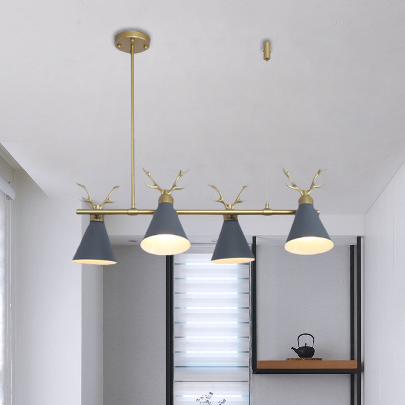 Restaurant Antler Design Island Lighting Metal Triple Light Nordic Black/Grey/White Chandelier Clearhalo 'Ceiling Lights' 'Island Lights' Lighting' 1886364