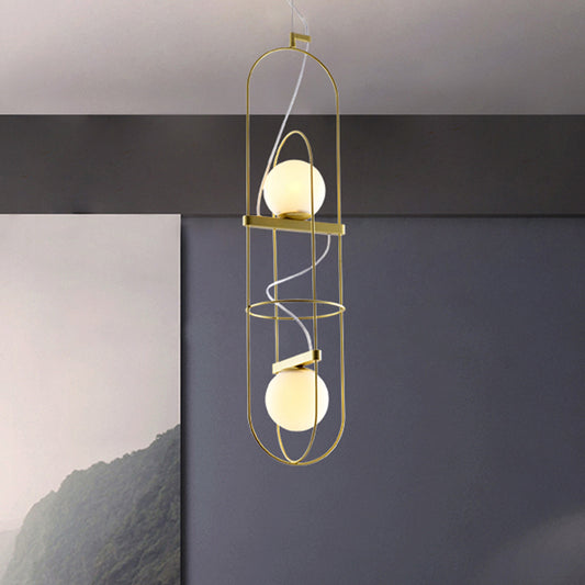 Double Light Oblong Hanging Pendant Lamp Post Modern Metal Suspension Light in Gold Gold Clearhalo 'Ceiling Lights' 'Chandeliers' 'Modern Chandeliers' 'Modern' Lighting' 1886368