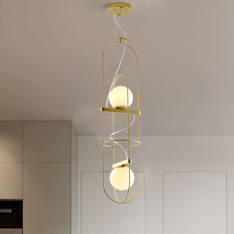 Double Light Oblong Hanging Pendant Lamp Post Modern Metal Suspension Light in Gold Clearhalo 'Ceiling Lights' 'Chandeliers' 'Modern Chandeliers' 'Modern' Lighting' 1886369