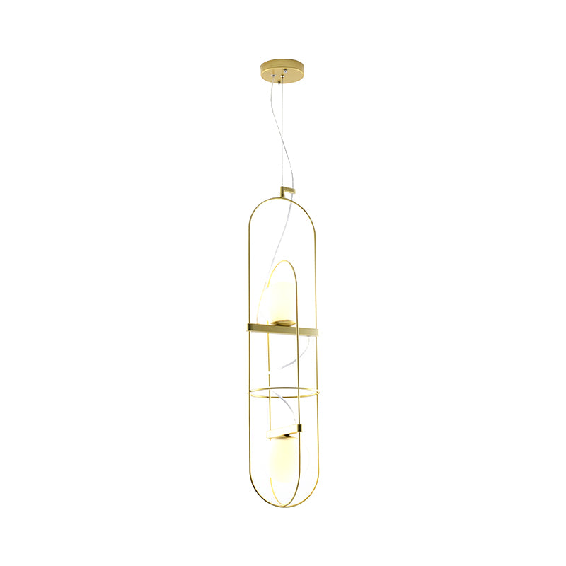 Double Light Oblong Hanging Pendant Lamp Post Modern Metal Suspension Light in Gold Clearhalo 'Ceiling Lights' 'Chandeliers' 'Modern Chandeliers' 'Modern' Lighting' 1886370