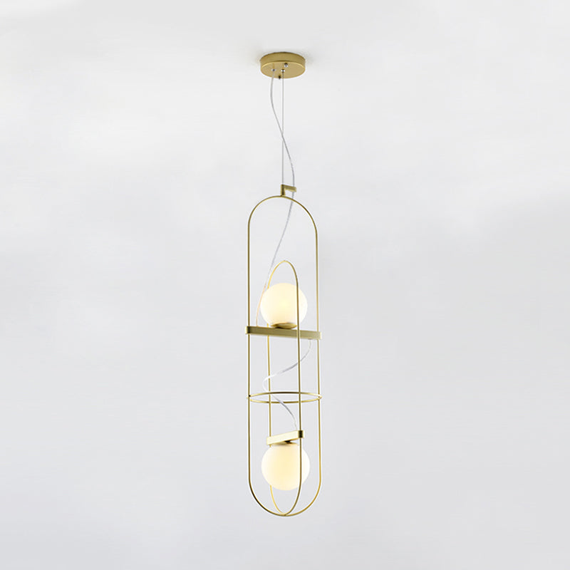 Double Light Oblong Hanging Pendant Lamp Post Modern Metal Suspension Light in Gold Clearhalo 'Ceiling Lights' 'Chandeliers' 'Modern Chandeliers' 'Modern' Lighting' 1886371