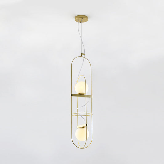 Double Light Oblong Hanging Pendant Lamp Post Modern Metal Suspension Light in Gold Clearhalo 'Ceiling Lights' 'Chandeliers' 'Modern Chandeliers' 'Modern' Lighting' 1886371