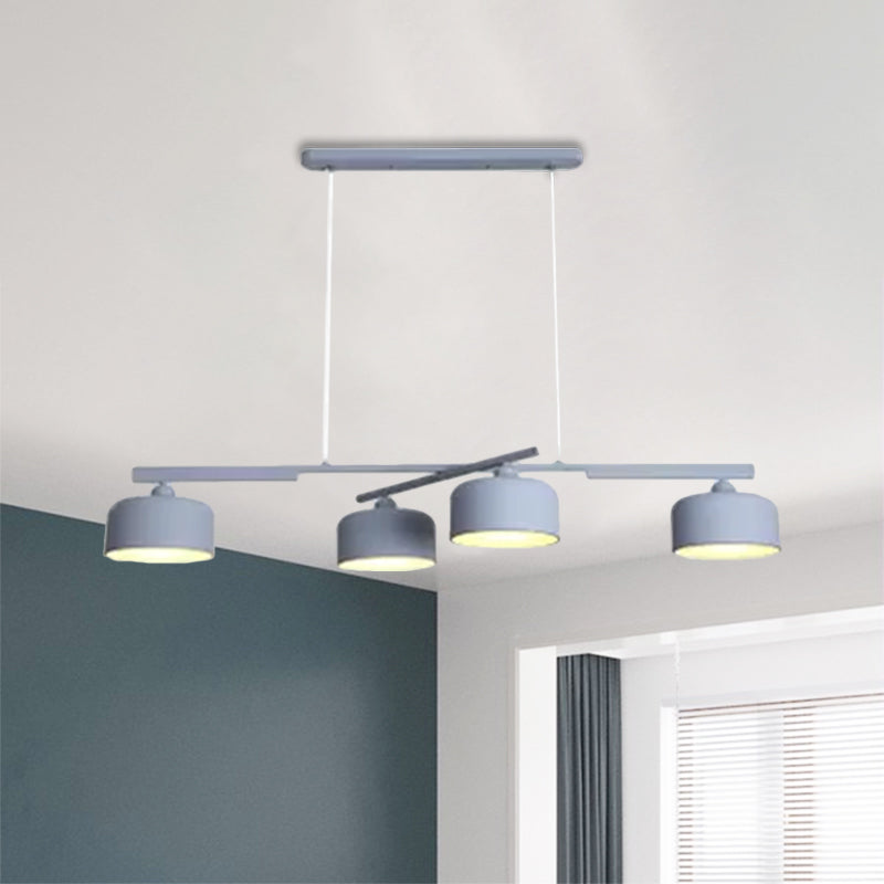 Macaron Drum Shade Hanging Chandelier Metal 4 Lights Ceiling Lamp over Dining Table Grey Clearhalo 'Ceiling Lights' 'Island Lights' Lighting' 1886373