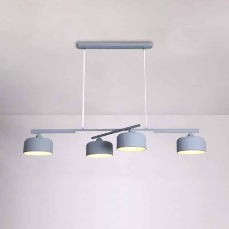 Macaron Drum Shade Hanging Chandelier Metal 4 Lights Ceiling Lamp over Dining Table Clearhalo 'Ceiling Lights' 'Island Lights' Lighting' 1886375