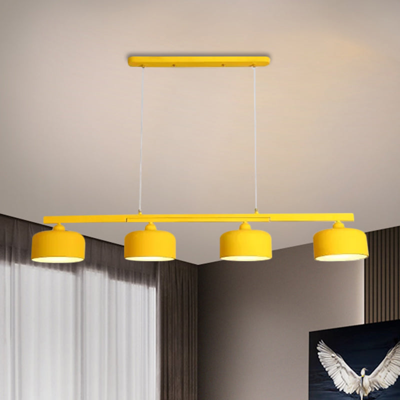 Macaron Drum Shade Hanging Chandelier Metal 4 Lights Ceiling Lamp over Dining Table Clearhalo 'Ceiling Lights' 'Island Lights' Lighting' 1886379