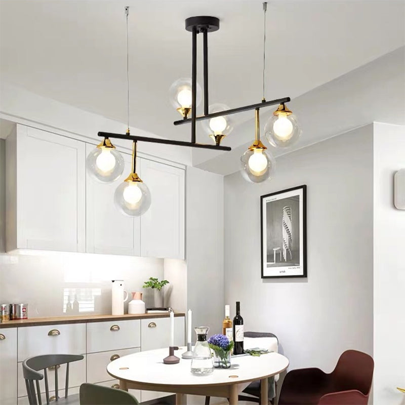 2-Tier Line Chandelier Simple Stylish Metallic Hanging Light in Black for Meeting Room Office Clearhalo 'Ceiling Lights' 'Chandeliers' 'Modern Chandeliers' 'Modern' Lighting' 188638