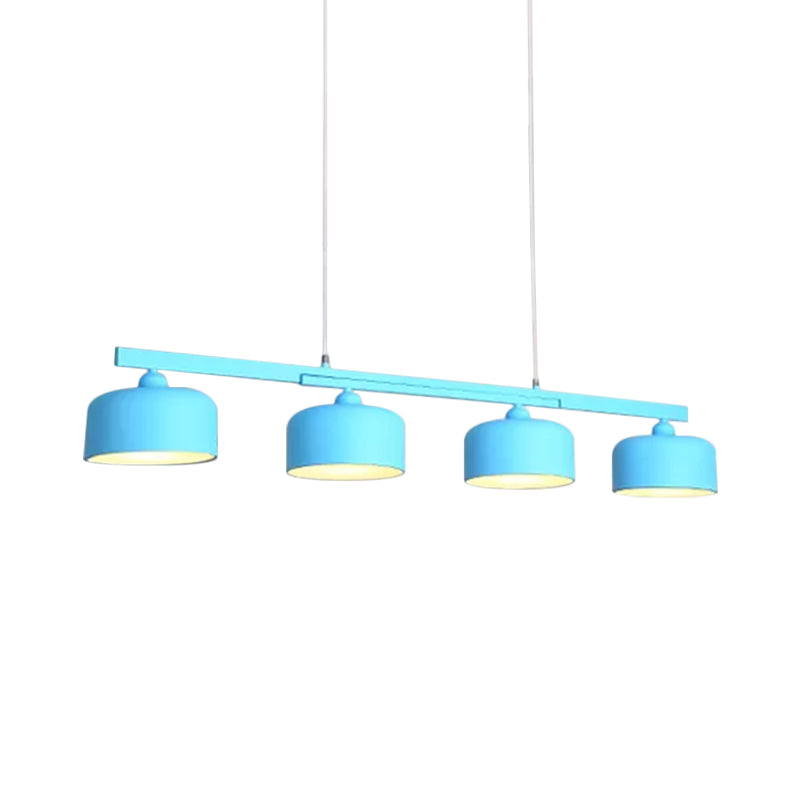 Macaron Drum Shade Hanging Chandelier Metal 4 Lights Ceiling Lamp over Dining Table Clearhalo 'Ceiling Lights' 'Island Lights' Lighting' 1886386