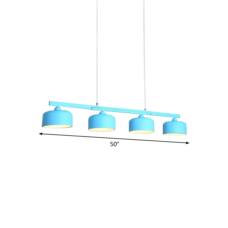 Macaron Drum Shade Hanging Chandelier Metal 4 Lights Ceiling Lamp over Dining Table Clearhalo 'Ceiling Lights' 'Island Lights' Lighting' 1886387