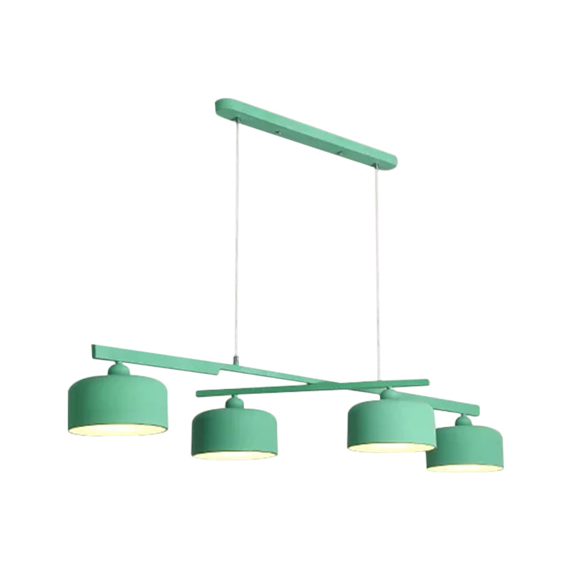 Macaron Drum Shade Hanging Chandelier Metal 4 Lights Ceiling Lamp over Dining Table Clearhalo 'Ceiling Lights' 'Island Lights' Lighting' 1886391