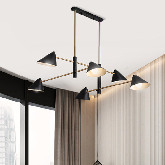 Black Tilt Shade Large Chandelier 6/8/10 Heads Contemporary Metal Hanging Light Fixture 6 Black Clearhalo 'Ceiling Lights' 'Chandeliers' 'Modern Chandeliers' 'Modern' Lighting' 1886393