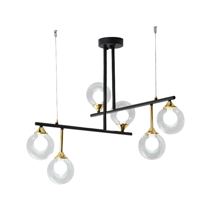 2-Tier Line Chandelier Simple Stylish Metallic Hanging Light in Black for Meeting Room Office Clearhalo 'Ceiling Lights' 'Chandeliers' 'Modern Chandeliers' 'Modern' Lighting' 188640