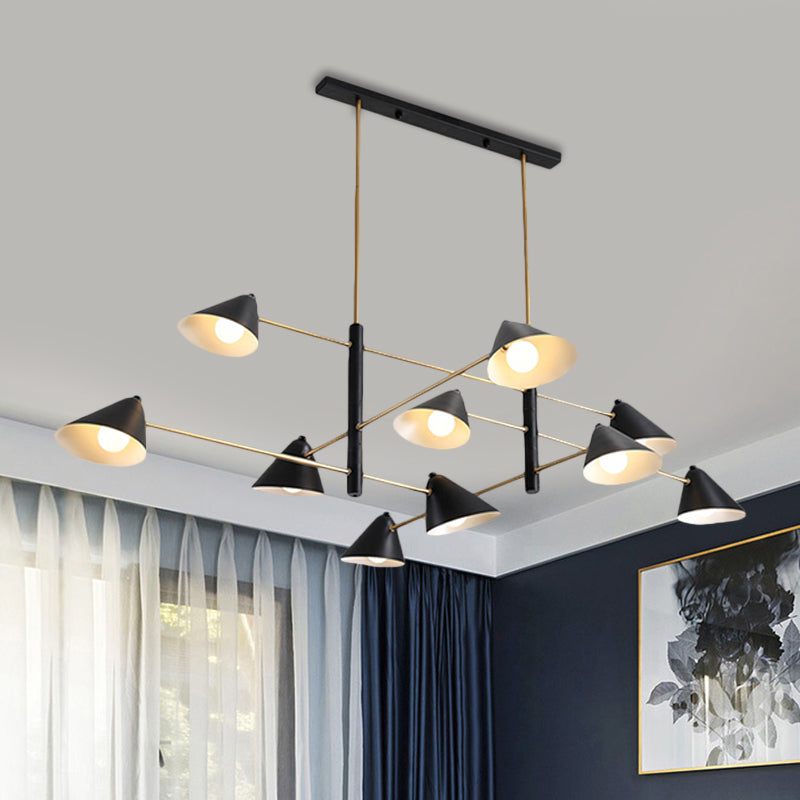 Black Tilt Shade Large Chandelier 6/8/10 Heads Contemporary Metal Hanging Light Fixture 10 Black Clearhalo 'Ceiling Lights' 'Chandeliers' 'Modern Chandeliers' 'Modern' Lighting' 1886403