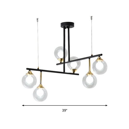 2-Tier Line Chandelier Simple Stylish Metallic Hanging Light in Black for Meeting Room Office Clearhalo 'Ceiling Lights' 'Chandeliers' 'Modern Chandeliers' 'Modern' Lighting' 188641