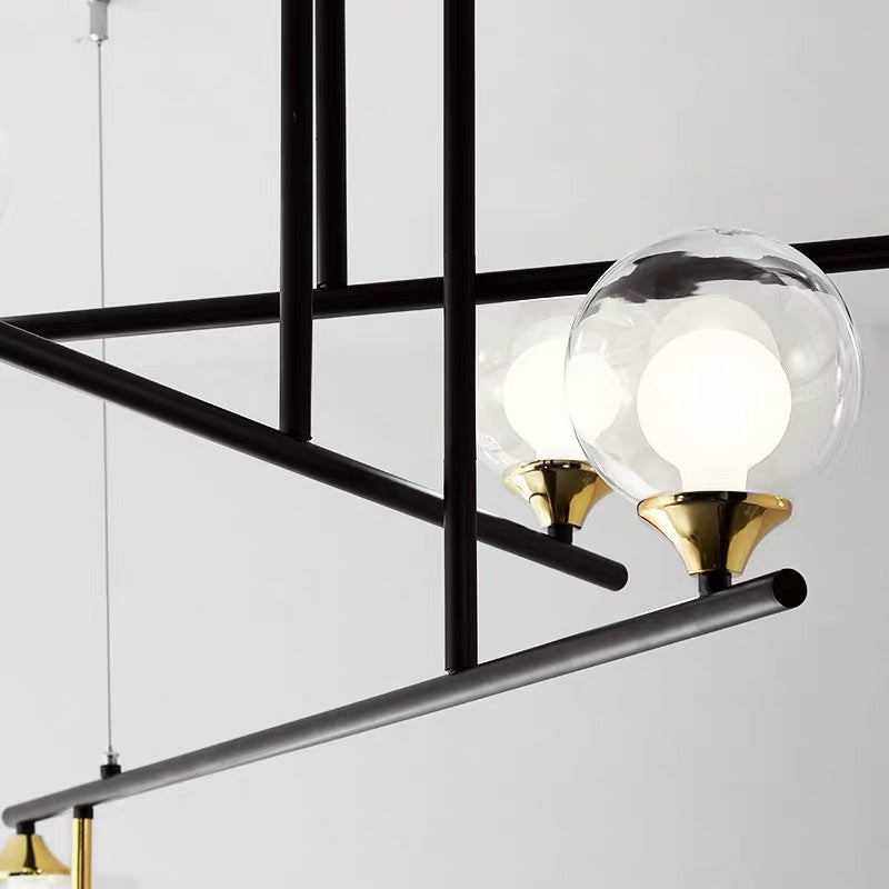 2-Tier Line Chandelier Simple Stylish Metallic Hanging Light in Black for Meeting Room Office Clearhalo 'Ceiling Lights' 'Chandeliers' 'Modern Chandeliers' 'Modern' Lighting' 188642