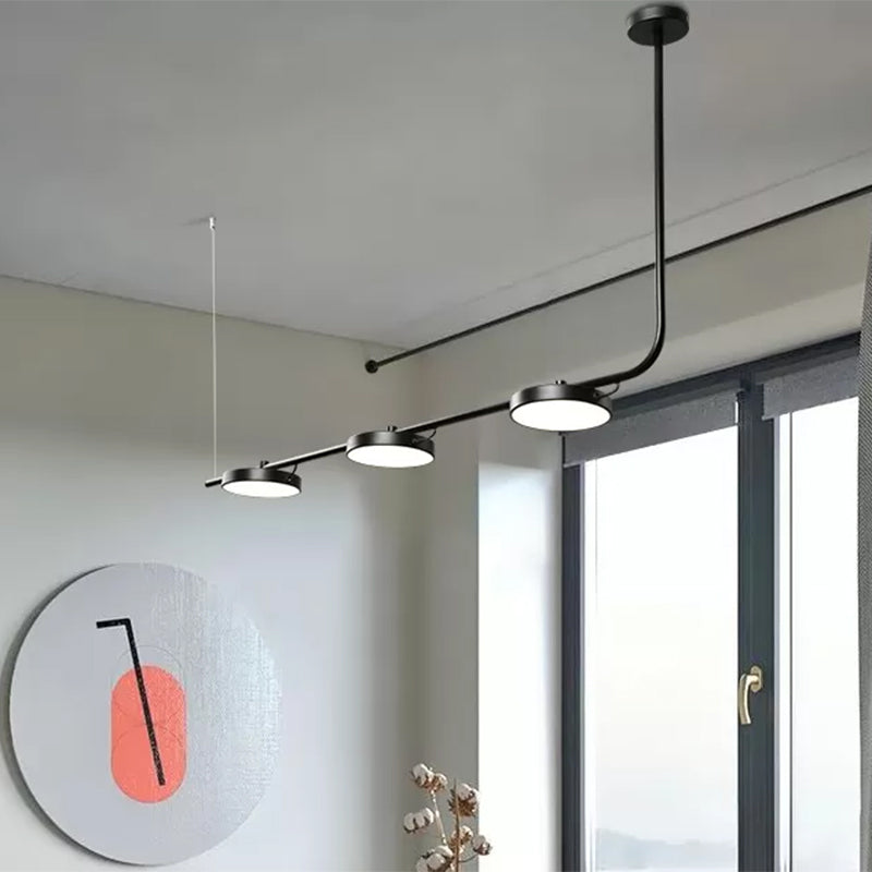 Modern Simple Black/White Chandelier with Drum Shade 2/3 Lights Metal Island Lighting for Dining Room 3 Black Clearhalo 'Ceiling Lights' 'Island Lights' Lighting' 1886433