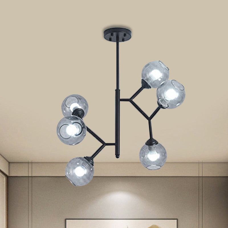 Restaurant Bubble Hanging Light Glass Shade 6 Head Post Modern Chandelier in Black/Gold Black Clearhalo 'Ceiling Lights' 'Chandeliers' 'Modern Chandeliers' 'Modern' Lighting' 1886443