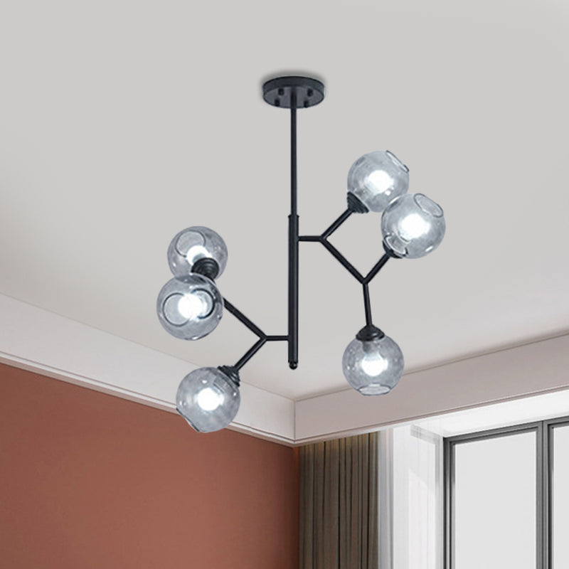 Restaurant Bubble Hanging Light Glass Shade 6 Head Post Modern Chandelier in Black/Gold Clearhalo 'Ceiling Lights' 'Chandeliers' 'Modern Chandeliers' 'Modern' Lighting' 1886444