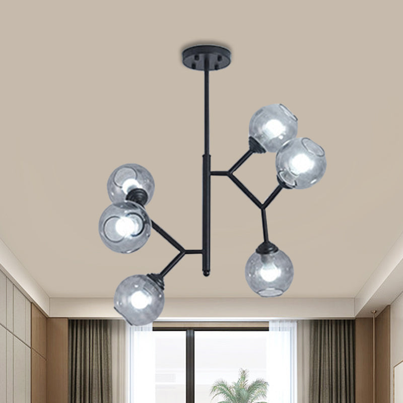 Restaurant Bubble Hanging Light Glass Shade 6 Head Post Modern Chandelier in Black/Gold Clearhalo 'Ceiling Lights' 'Chandeliers' 'Modern Chandeliers' 'Modern' Lighting' 1886445