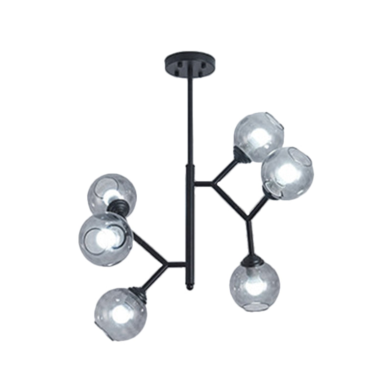 Restaurant Bubble Hanging Light Glass Shade 6 Head Post Modern Chandelier in Black/Gold Clearhalo 'Ceiling Lights' 'Chandeliers' 'Modern Chandeliers' 'Modern' Lighting' 1886446