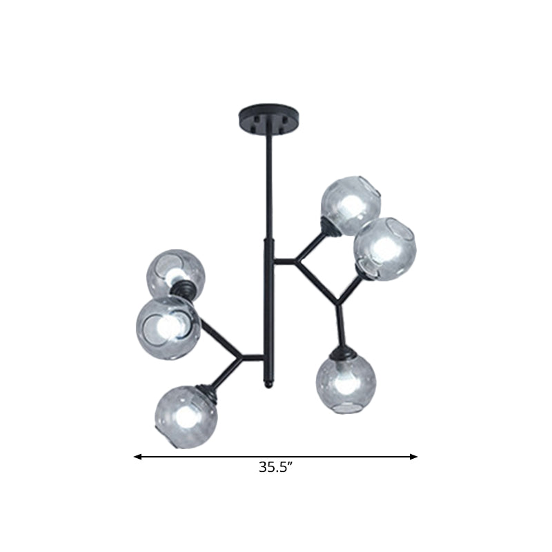 Restaurant Bubble Hanging Light Glass Shade 6 Head Post Modern Chandelier in Black/Gold Clearhalo 'Ceiling Lights' 'Chandeliers' 'Modern Chandeliers' 'Modern' Lighting' 1886447