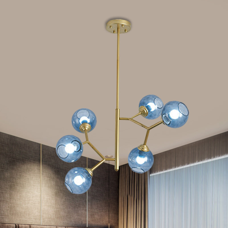 Restaurant Bubble Hanging Light Glass Shade 6 Head Post Modern Chandelier in Black/Gold Gold Clearhalo 'Ceiling Lights' 'Chandeliers' 'Modern Chandeliers' 'Modern' Lighting' 1886448