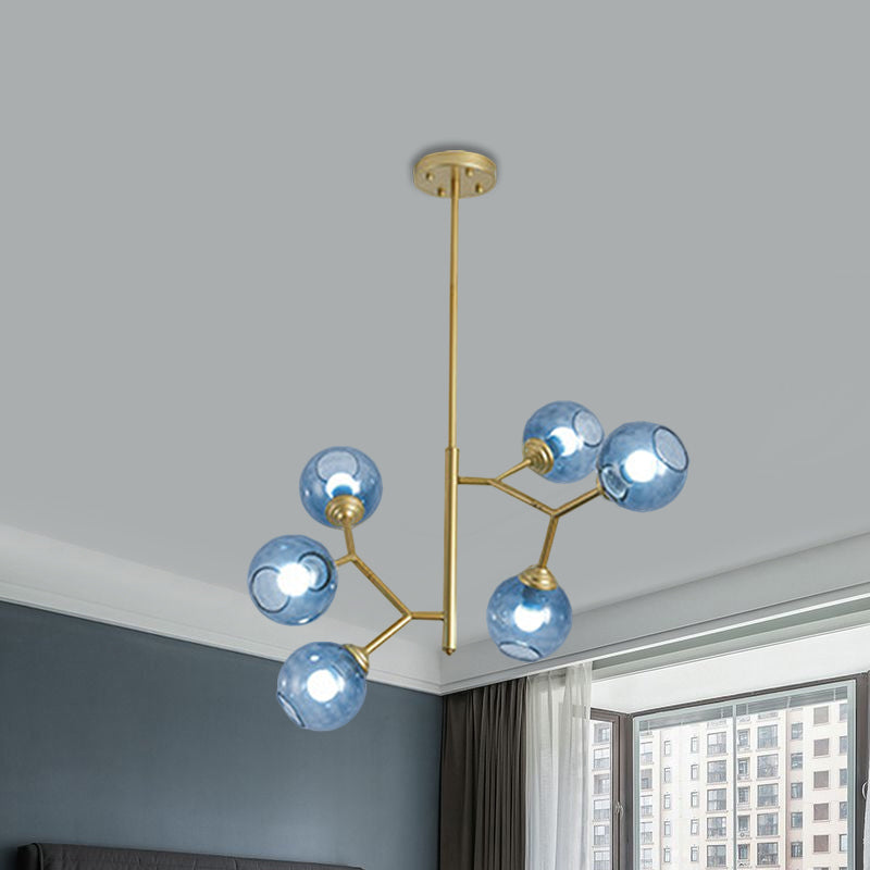 Restaurant Bubble Hanging Light Glass Shade 6 Head Post Modern Chandelier in Black/Gold Clearhalo 'Ceiling Lights' 'Chandeliers' 'Modern Chandeliers' 'Modern' Lighting' 1886449