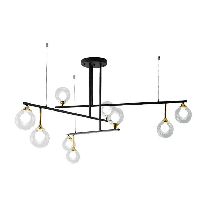 2-Tier Line Chandelier Simple Stylish Metallic Hanging Light in Black for Meeting Room Office Clearhalo 'Ceiling Lights' 'Chandeliers' 'Modern Chandeliers' 'Modern' Lighting' 188645